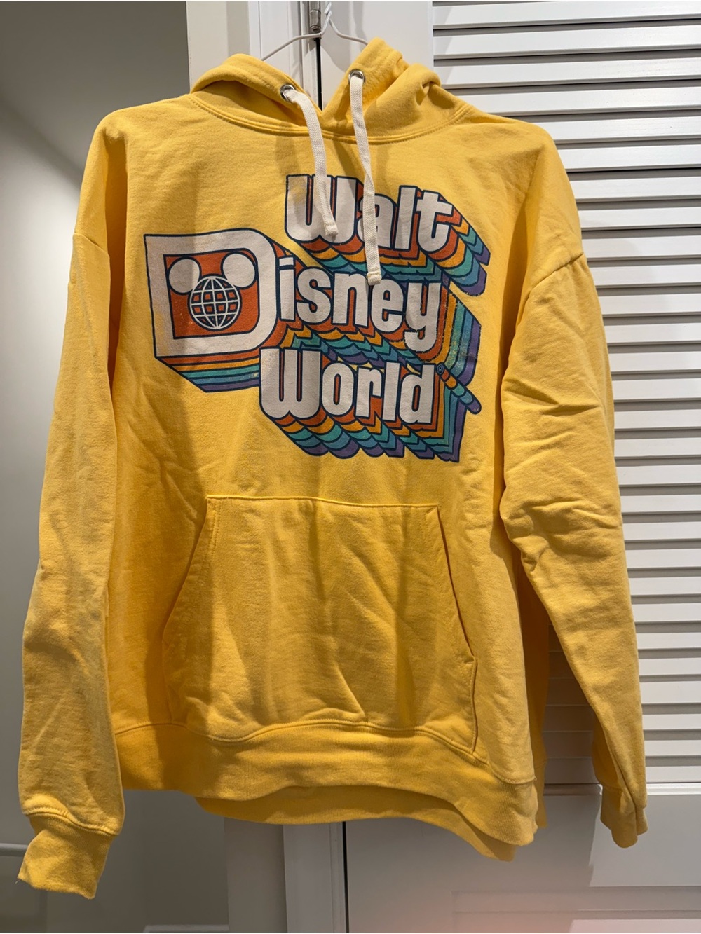Vintage Walt Disney World Hoodie Distressed Yellow Retro Graphic